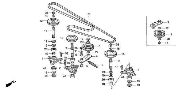 Blade Shaft Diagram and Parts List for MM46 (Type  A)(RAB-0000001 - 9999999) Honda Lawn Tractor Accessories
