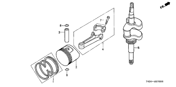 Piston + Crankshaft Diagram and Parts List for HP400 (Type  BA)(NAA-2000001 - 2299999) Honda Lawn Tractor Accessories