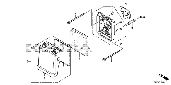 Air Cleaner Diagram and Parts List for GXH50UTX (Type QXB4)(GCBYT-2000001-9999999) Honda Engine