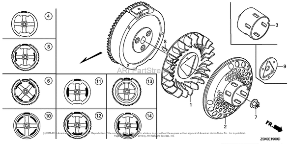 Flywheel Diagram and Parts List for GX270UT2 (typeQZHW)(GCBGT-1000001) Honda Engine