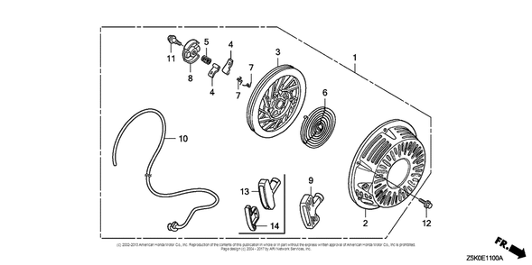 Recoil Starter (1) Diagram and Parts List for GX270UT2 (typeSMRB)(GCBGT-1000001) Honda Engine