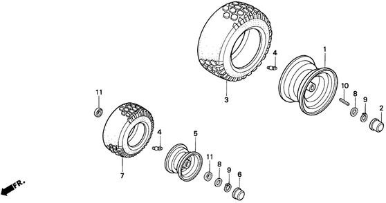 Wheels Diagram and Parts List for H1011R (Type  SA)(MZAW-6000001 - 6100000) Honda Lawn Mower
