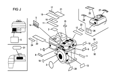 Fig-10 Diagram and Parts List for GX120T1 Type TX2 Honda Engine