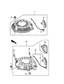 Recoil Starter Diagram and Parts List for GCV160-LAOS3B  Honda Engine