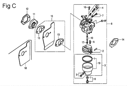 Fig-3 Diagram and Parts List for GSV190LA Type GBH Honda Engine