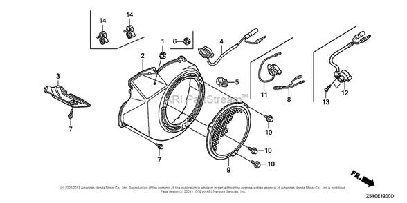 Fan Cover (1) Diagram and Parts List for GX390UT2 (typeLX2)(GCBCT-1000001) Honda Engine