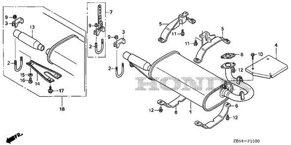 Part Location Diagram of 18310-ZB5-014 Honda Muffler