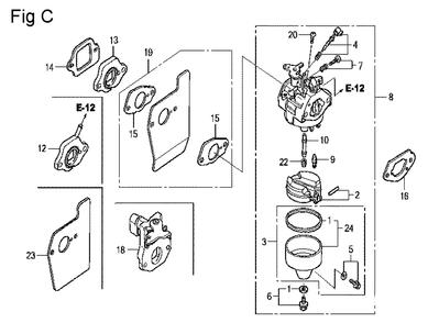 Fig-3 Diagram and Parts List for GCV160LA Type A2R Honda Engine