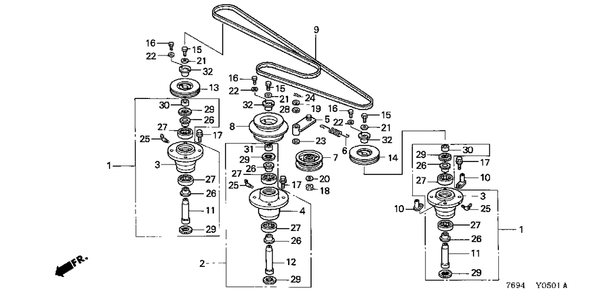 Part Location Diagram of 72701-769-M01 Honda Spindle Assembly. (Outer) (Not Available)