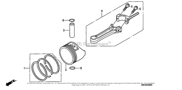 Piston + Connecting Rod Diagram and Parts List for GSV190LA (typeS3T)(GJACA-1035731) Honda Engine