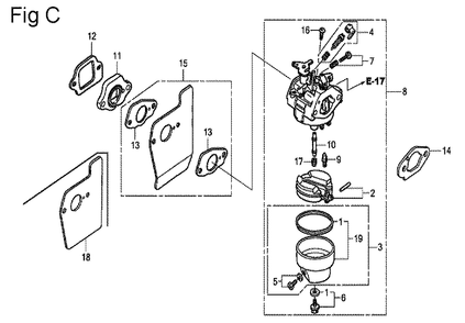 Fig-3 Diagram and Parts List for GSV190LA Type S3T Honda Engine