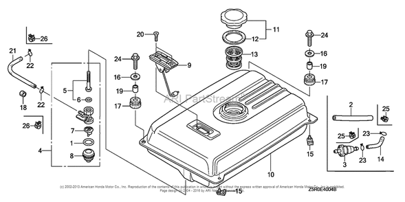 Other Parts (Fuel Tank) Diagram and Parts List for GX390R2 (typePXM8)(GCBHK-1000001) Honda Engine