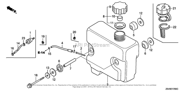 Fuel Tank Diagram and Parts List for GXV390RT1 (typeDAE4)(GJADT-1000001) Honda Engine