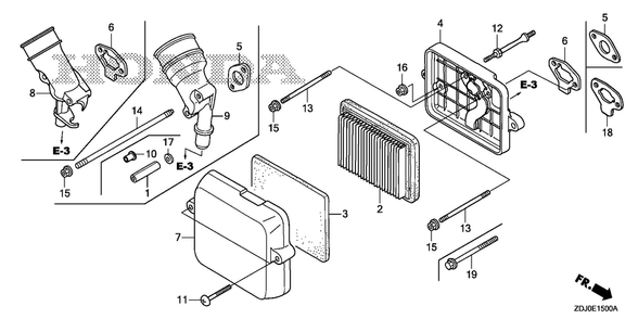 Air Cleaner Diagram and Parts List for GXR120UT (Type QXBR)(GCCDT-2000001-9999999) Honda Engine