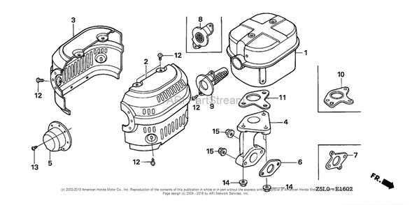 Muffler (3) Diagram and Parts List for GX340U2 (typePKX2)(GCBKK-1000001) Honda Engine