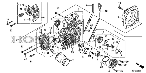 Crankcase Cover Diagram and Parts List for GX630RHX (Type TDCC)(GCAMH-2000001-9999999) Honda Engine
