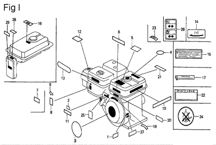 Fig-8 Diagram and Parts List for GX200 Type VX Honda Engine