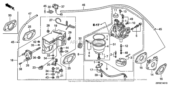 Part Location Diagram of 16211-Z9H-700 Honda Insulator, Carburetor