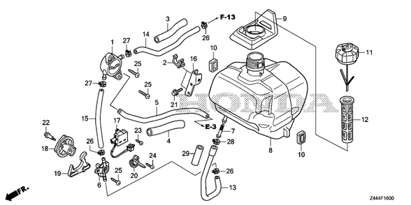 Part Location Diagram of 16952-Z39-C90 Honda Filter, Fuel