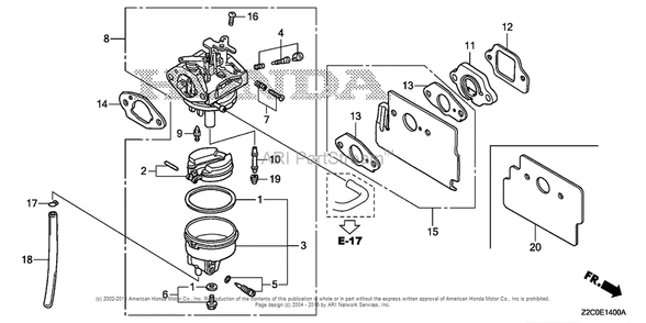 Carburetor Diagram and Parts List for GS190LA (typeQHAF)(GCACA-1000001) Honda Engine