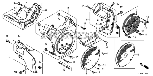 Fan Cover Diagram and Parts List for GX630RHX (Type TDCC)(GCAMH-2000001-9999999) Honda Engine