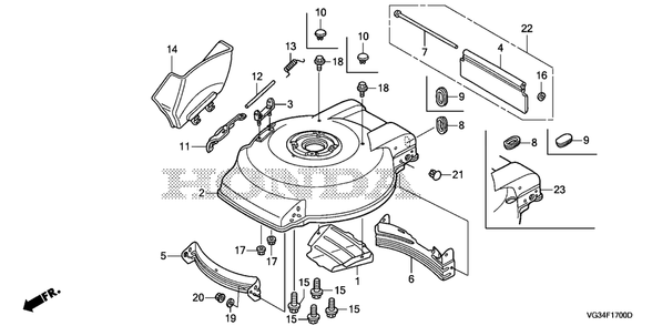 Cutter Housing Diagram and Parts List for HRS216K7 (Type  VKAA)(MZBZ-6580001 - 9999999) Honda Lawn Mower