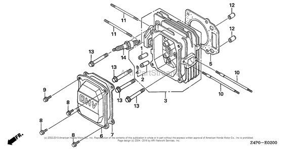Cylinder Head Diagram and Parts List for GXV160UH2 (typeN1AB)(GJABH-1000001) Honda Engine