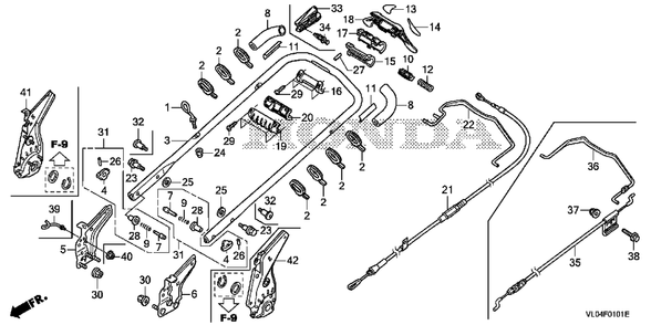 Handlebar (2) Diagram and Parts List for HRR216K10 (Type  VLAA)(MZCG-1140001 - 1660000) Honda Lawn Mower