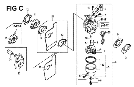 Fig-3 Diagram and Parts List for GCV190LA Type G5AP Honda Engine