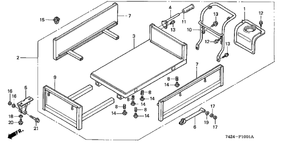 Carrier (Hp400k3) Diagram and Parts List for HP400K3 (Type  BA/B)(NAA-2800001 - 2800447) Honda Lawn Tractor Accessories