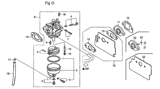 Fig-7 Diagram and Parts List for GC190A Type DHAF Honda Engine