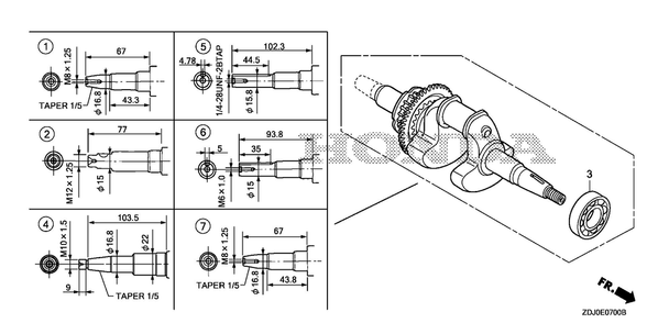 Crankshaft Diagram and Parts List for GXR120UT (Type QXBR)(GCCDT-2000001-9999999) Honda Engine