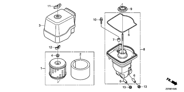 Air Cleaner (6) Diagram and Parts List for GX390UT2 (Type  QC9/A)(GCBCT-3000001 - 9999999) Honda Engine