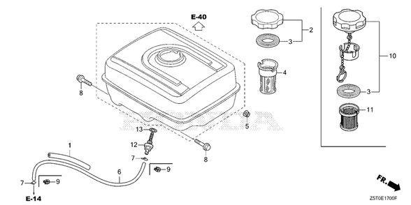 Fuel Tube Diagram and Parts List for GX390RT2 (Type  EZDS/A)(GCBCT-3000001 - 9999999) Honda Engine
