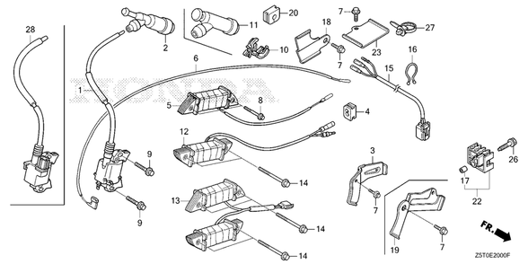 Ignition Coil (1) Diagram and Parts List for GX390UT2 (Type  LX2/A)(GCBCT-3000001 - 3485996) Honda Engine