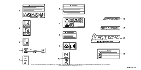 Other Parts (Label) Diagram and Parts List for GX270UT2 (typeSMRB)(GCBGT-1000001) Honda Engine