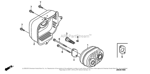 Muffler Diagram and Parts List for GSV190LA (typeS3T)(GJACA-1035731) Honda Engine
