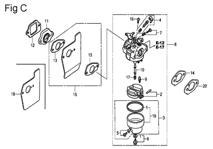 Fig-3 Diagram and Parts List for GSV190A Type N1R Honda Engine