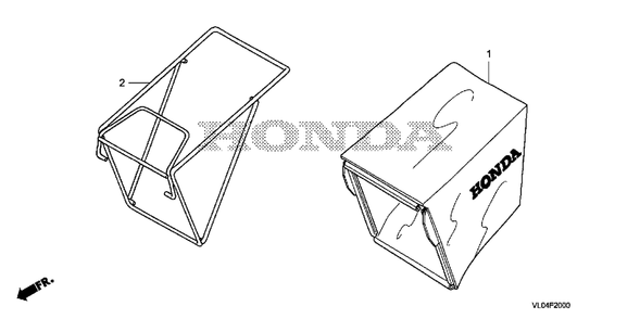 Grass Bag Diagram and Parts List for HRR216K10 (Type  VLAA)(MZCG-1140001 - 1660000) Honda Lawn Mower