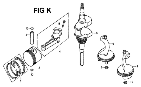 Fig-7 Diagram and Parts List for GXV340K2 Type DA Honda Engine
