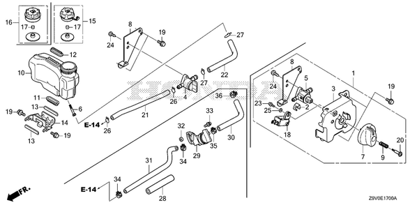 Fuel Tank Diagram and Parts List for GCV200LA (Type G5BR)(GJAVA-1000001-9999999) Honda Engine