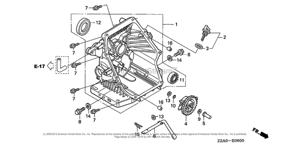 Crankcase Cover Diagram and Parts List for GS160LA (typeQHAF)(GCABA-1000001) Honda Engine