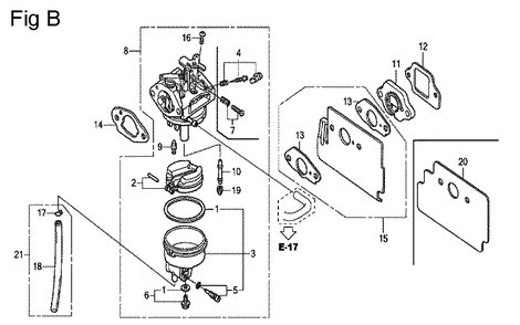 Fig-2 Diagram and Parts List for GC190LA Type VBAF Honda Engine