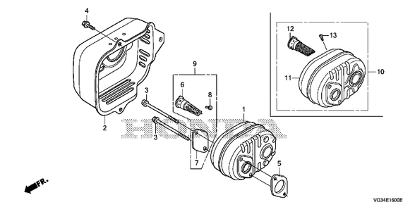 Muffler Diagram and Parts List for HRS216K6 (Type  PKAA)(MZBZ-1000001 - 9999999) Honda Lawn Mower