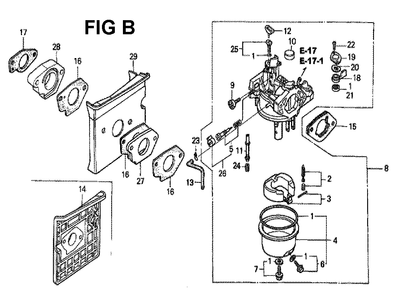 Fig-3 Diagram and Parts List for GXV340K2 Type DX3 Honda Engine