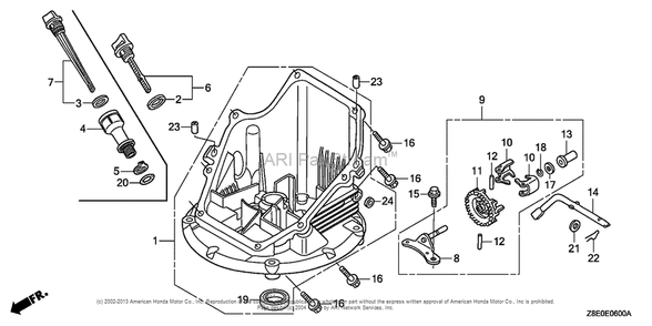 Oil Pan Diagram and Parts List for GSV190LA (typeS3T)(GJACA-1035731) Honda Engine