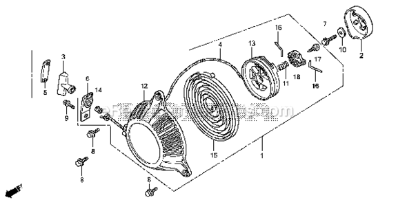 Recoil Starter Diagram and Parts List for EU1000I AN Honda Generator