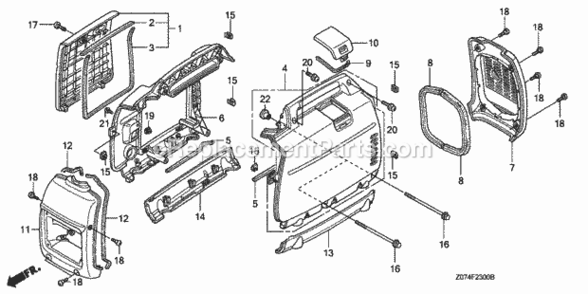 Front Cover  Side Cover  Rear Cover Diagram and Parts List for EU2000IK1 A1 Honda Generator