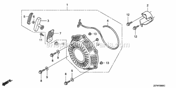 Recoil Starter Diagram and Parts List for EU2000IK1 A1 Honda Generator
