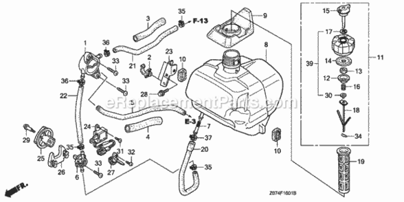 Fuel Tank 2 Diagram and Parts List for EU2000IK1 AC1 Honda Generator